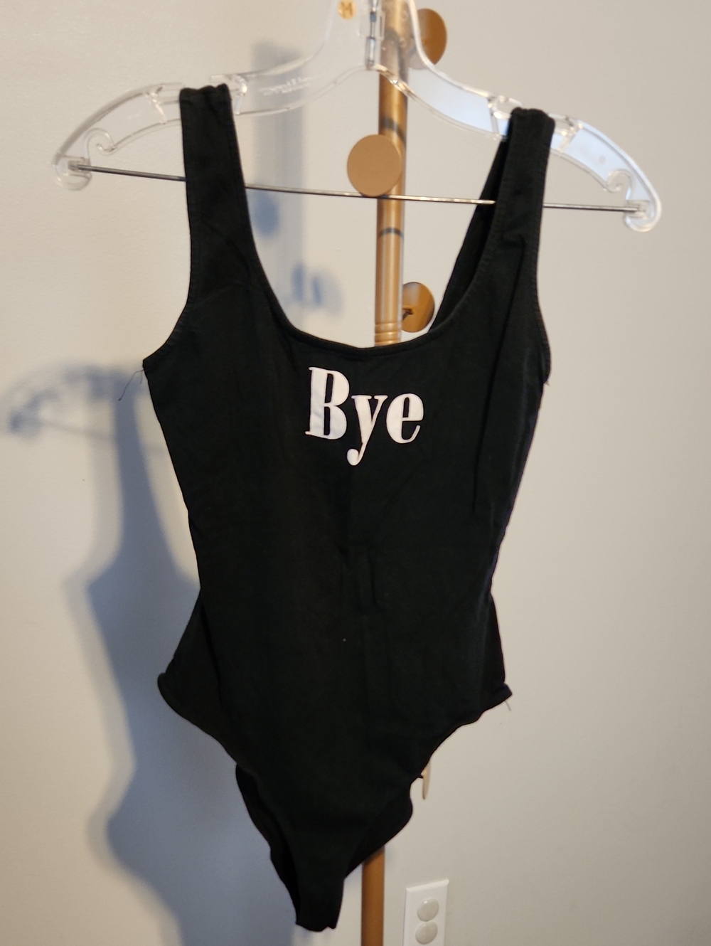 Kids Black One-Piece Swimsuit with 'Bye' Graphic